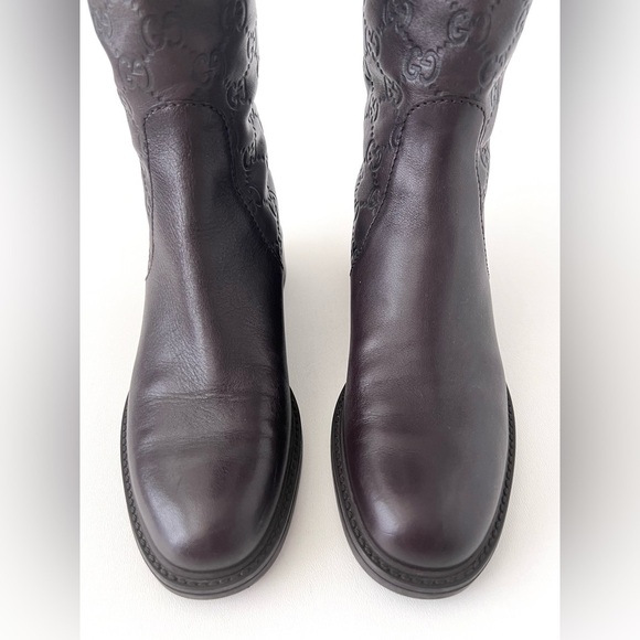 GUCCI | Brown Guccissima GG Logo Maud Leather Knee High Riding Boots EU 36.5 - Picture 5 of 12